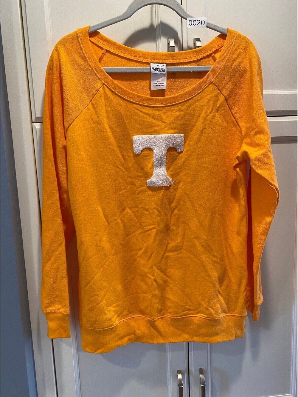 Creative Apparel Concepts Women's Large Orange Sweatshirt with White 'T' Appliqu